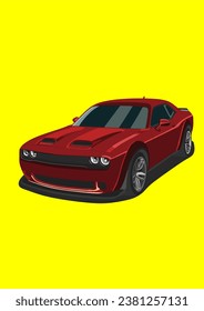 Red Muscle Car Modification High Power Vector Art