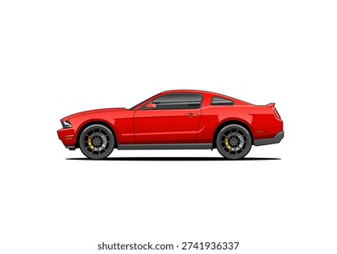 Red Muscle Car Side View Vector Illustration – Modern Sports Coupe Isolated on White
