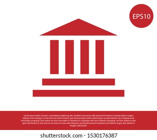 Red Museum building icon isolated on white background.  Vector Illustration