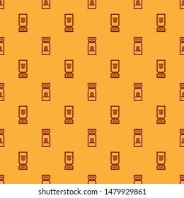 Red Museum ticket icon isolated seamless pattern on brown background. History museum ticket coupon event admit exhibition excursion.  Vector Illustration