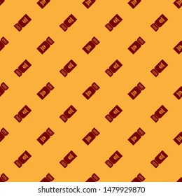 Red Museum ticket icon isolated seamless pattern on brown background. History museum ticket coupon event admit exhibition excursion.  Vector Illustration