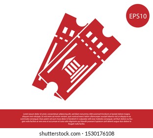 Red Museum ticket icon isolated on white background. History museum ticket coupon event admit exhibition excursion.  Vector Illustration