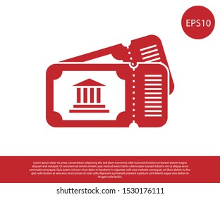 Red Museum ticket icon isolated on white background. History museum ticket coupon event admit exhibition excursion.  Vector Illustration