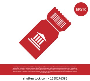 Red Museum ticket icon isolated on white background. History museum ticket coupon event admit exhibition excursion.  Vector Illustration