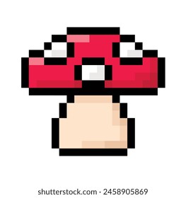 Red mushroom in 8 bit pixel art.