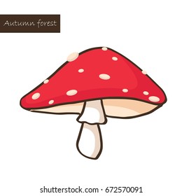Red mushroom in autumn forest vector.