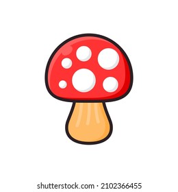 Red mushroom design isolated on white background. Flat Vector Food and Beverages Sign Symbol Cartoon Illustration. Suitable for web icons, stickers, templates and poster backgrounds.