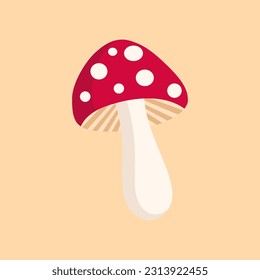 Red Mushroom Flat Design Vector Art Illustration on Isolated Object. Mushroom Vector Illustration. Autumn Vector Theme Illustration. Autumn Theme Vector Illustration.