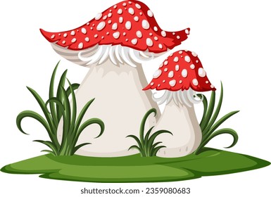 Red Mushroom with Grass illustration