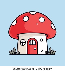 Red mushroom house in a kawaii style