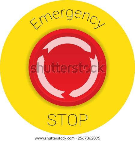 Red mushroom latching emergency stop button. Vector illustration on transparent background