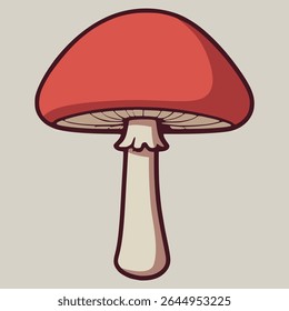 red mushroom plant flower nature flora flat color vector illustration template design