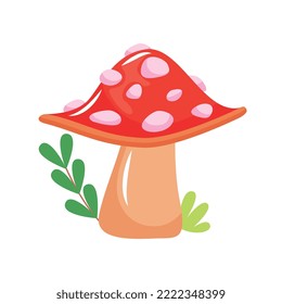 red mushroom with plants isolated over white background . vector illustration