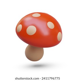champiñones rojos con sombra sobre fondo blanco. Planta forestal de temporada otoño con concepto de taza roja. Concepto botánico. Ilustración vectorial en 3d con colores rojos