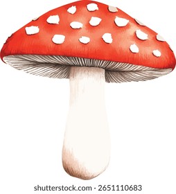 Red Mushroom Watercolor  - Isolated on White vector illustration