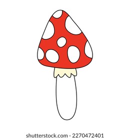 Red mushroom with white dots, Amanita poisonous, doodle style flat vector