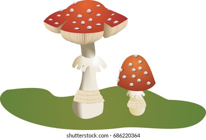 red mushrooms big and small