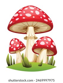 Red mushrooms with grass vector illustration isolated on white background