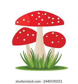 Red mushrooms isolated on white, cartoon vector illustration