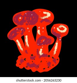 red mushrooms on black background