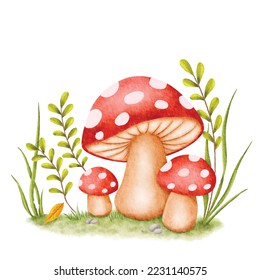 The Red Mushrooms Painting Watercolor