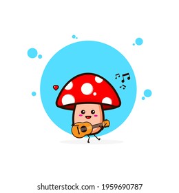 Red mushrooms play guitar cute character illustration