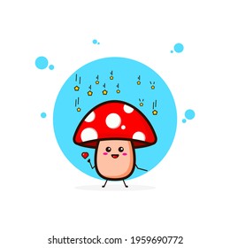 Red mushrooms rain star cute character illustration