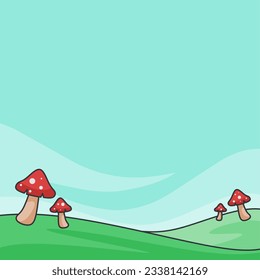 rote Pilze, Vektorgrafik-Hintergrund mit flachem Design und lustigem Stil