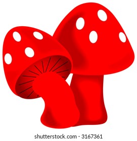 Red Mushrooms with white spots.