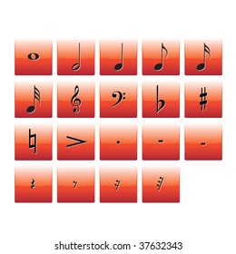 Red music notes buttons signs vector illustration