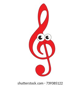 Red Music Treble Clef funny and cute cartoon outlined illustration with thin line black stroke