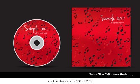 Red music vector CD or DVD cover design with notes