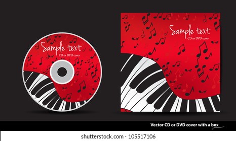 Red Music Vector CD Or DVD Cover Design With Piano And Notes