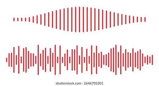 Red Music wave line sound icon audio frequency signal podcast radio sound wave . Red sound wave Effect. Red sound and audio waves. Volume wave ,Waves of the equalizer. Podcast soundwave line of voice.
