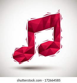 Red musical note geometric icon made in 3d modern style, best for use as symbol or design element for web or print layouts.