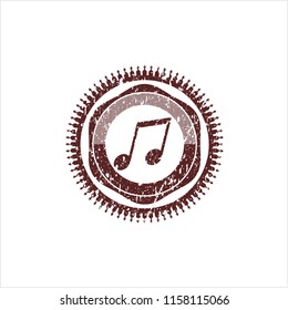Red musical note icon inside distress rubber texture