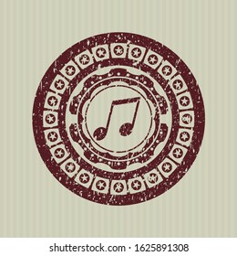 Red musical note icon inside distress with rubber seal texture