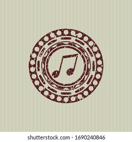 Red musical note icon inside distress with rubber seal texture