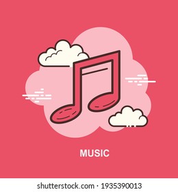 Nota musical roja sobre el diseño plano de fondo rojo