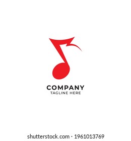 Red musical note vector illustration. Quaver, Eight Note symbol with thunder logo concept. Isolated on white background.