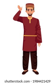 red muslim man with red traditional suit