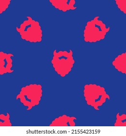 Red Mustache and beard icon isolated seamless pattern on blue background. Barbershop symbol. Facial hair style.  Vector