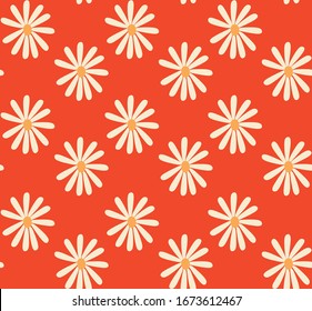 Red And Mustard 1970's Groovy Vintage Retro Floral Daisies Seamless Vector Pattern