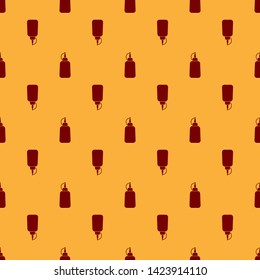 Red Mustard bottle icon isolated seamless pattern on brown background. Vector Illustration