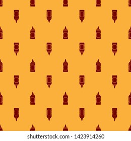 Red Mustard bottle icon isolated seamless pattern on brown background. Vector Illustration