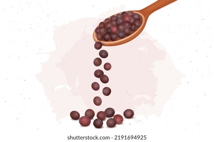 Red Mustard seed falling from the wooden spoon-vector illustration