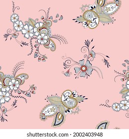 red mustered and grey vector stock paisley pattern on pink background