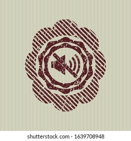 Red mute icon inside distress with rubber seal texture