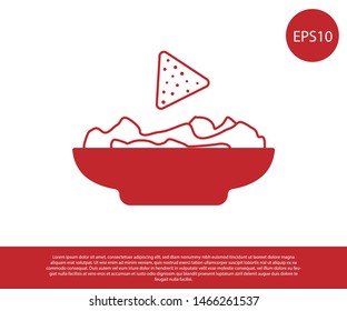 Red Nachos in plate icon isolated on white background. Tortilla chips or nachos tortillas. Traditional mexican fast food. Vector Illustration