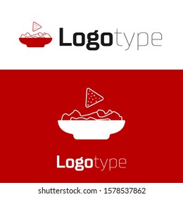 Red Nachos in plate icon isolated on white background. Tortilla chips or nachos tortillas. Traditional mexican fast food. Logo design template element. Vector Illustration